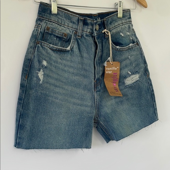 Vanilla Star 90s Straight Jean Blue Distressed High Waisted Denim Short 26/3 - Picture 9 of 17